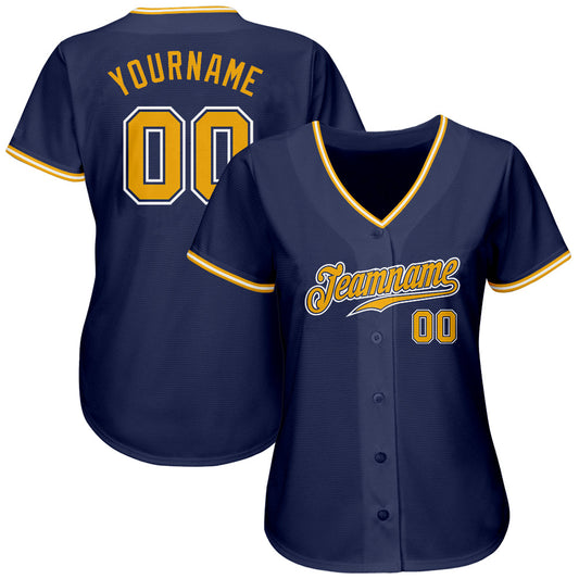 Custom Navy Gold-White Authentic Baseball Jersey - Sky-Custom