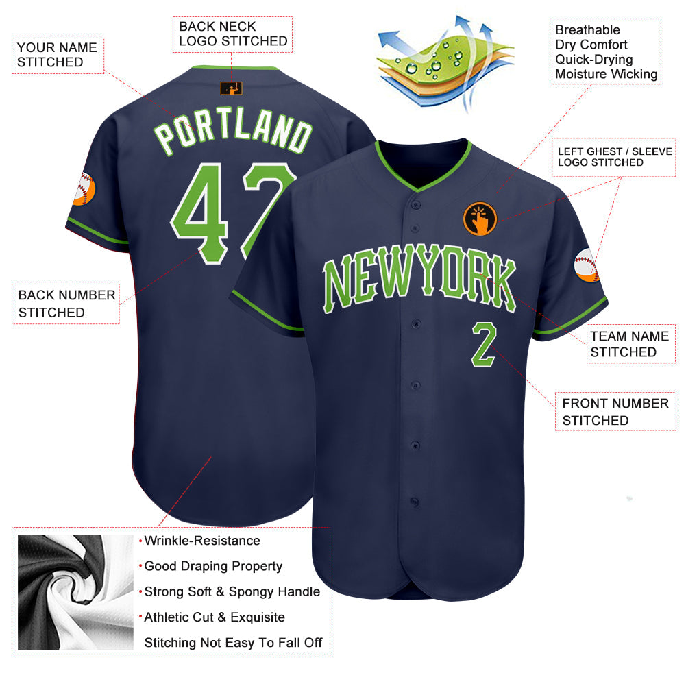 Custom Navy Neon Green-White Authentic Baseball Jersey - Sky-Custom
