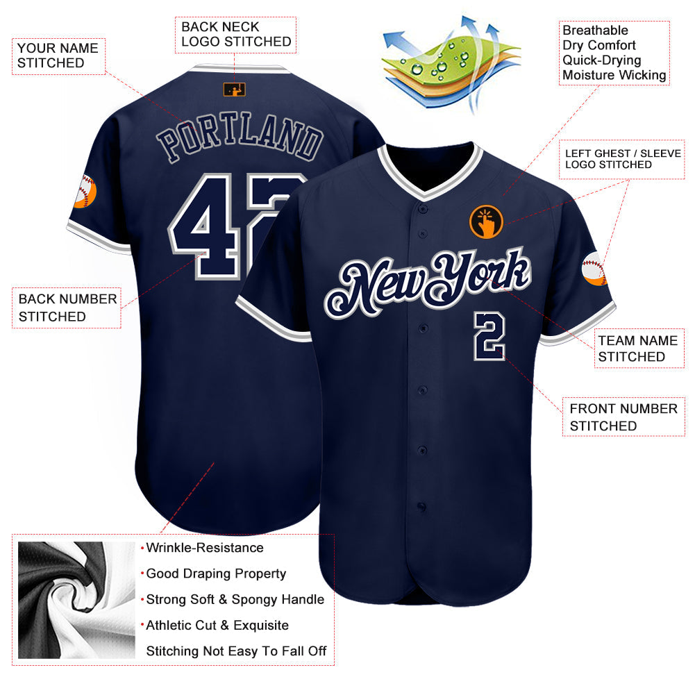 Custom Navy Navy-Gray Authentic Baseball Jersey - Sky-Custom