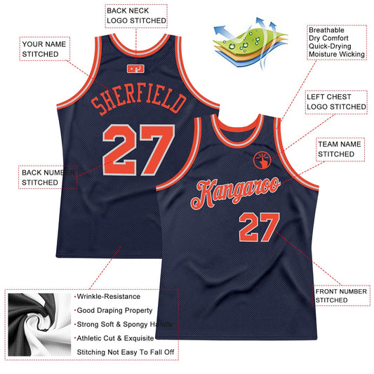 Custom Navy Orange-Gray Authentic Throwback Basketball Jersey - Sky-Custom