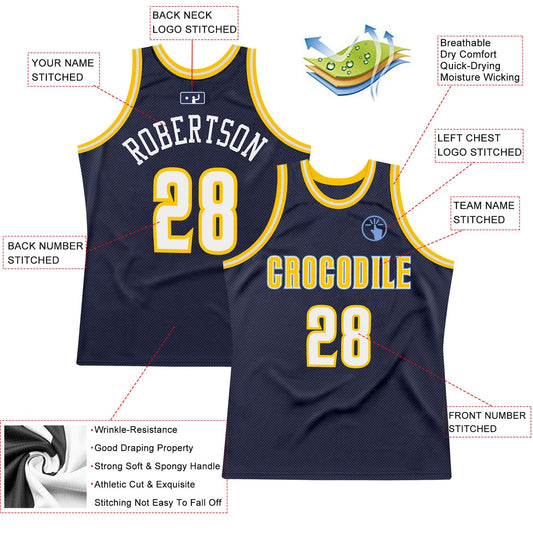 Custom Navy White-Gold Authentic Throwback Basketball Jersey - Sky-Custom
