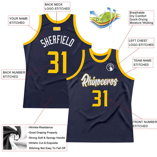 Custom Navy Gold-White Authentic Throwback Basketball Jersey - Sky-Custom