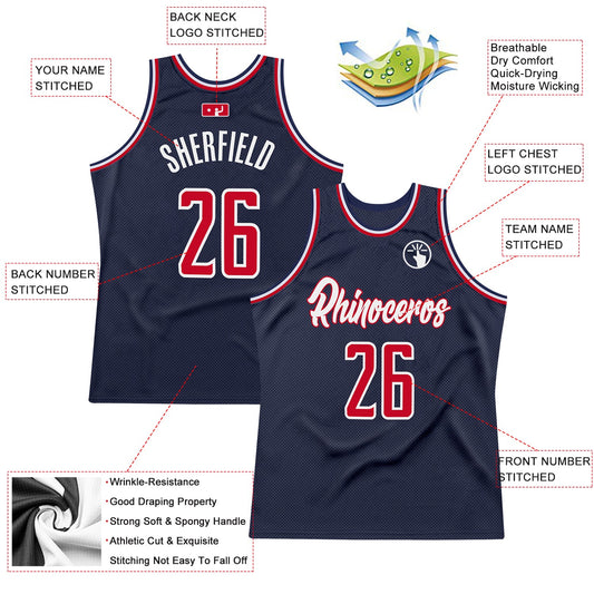 Custom Navy Red-White Authentic Throwback Basketball Jersey - Sky-Custom