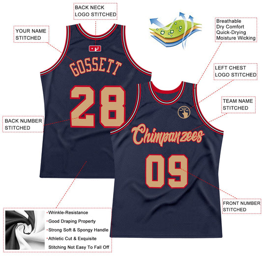 Custom Navy Old Gold-Red Authentic Throwback Basketball Jersey - Sky-Custom