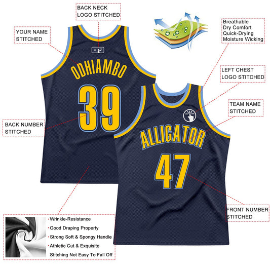 Custom Navy Gold-Light Blue Authentic Throwback Basketball Jersey - Sky-Custom