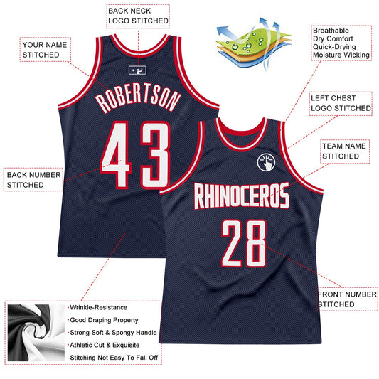 Custom Navy White-Red Authentic Throwback Basketball Jersey - Sky-Custom