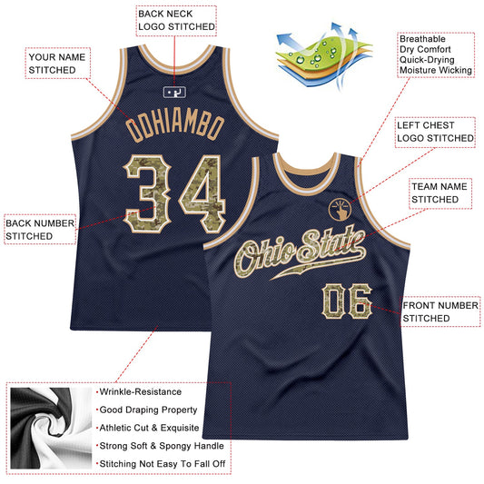 Custom Navy Camo-Old Gold Authentic Throwback Basketball Jersey - Sky-Custom