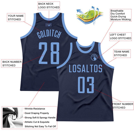 Custom Navy Light Blue Authentic Throwback Basketball Jersey - Sky-Custom