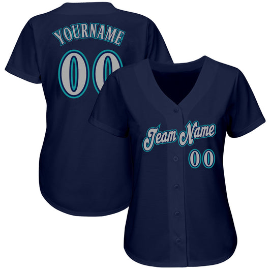 Custom Navy Gray-Teal Authentic Baseball Jersey - Sky-Custom