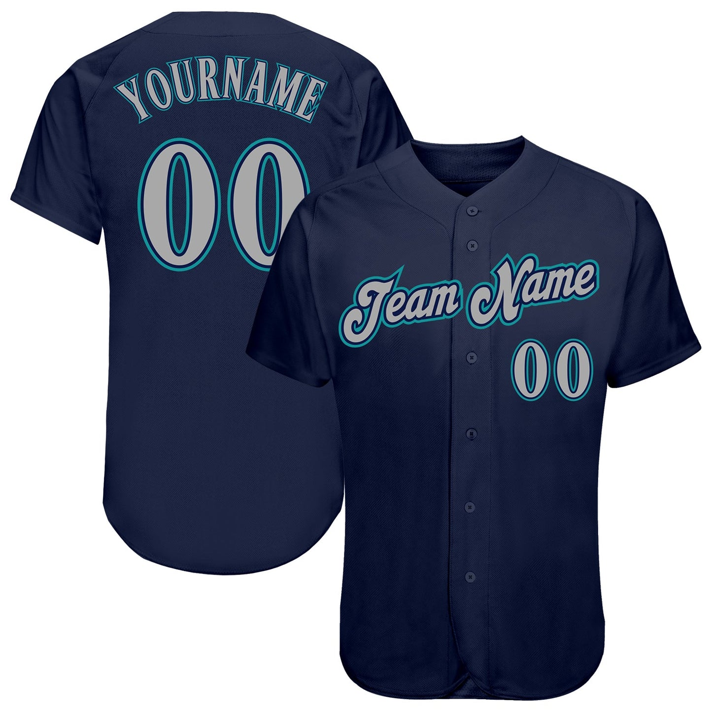 Custom Navy Gray-Teal Authentic Baseball Jersey - Sky-Custom