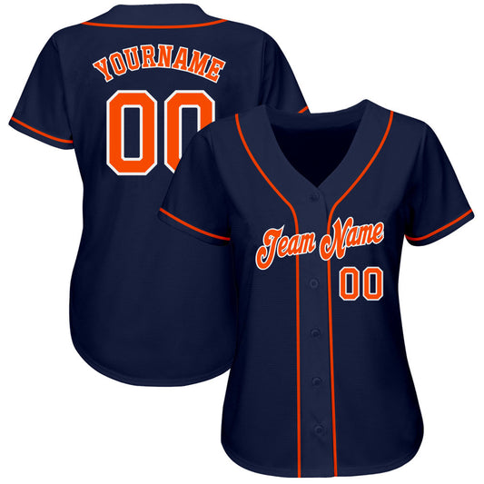 Custom Navy Orange-White Authentic Baseball Jersey - Sky-Custom