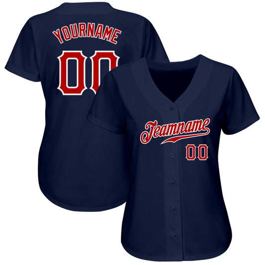 Custom Navy Red-White Authentic Baseball Jersey - Sky-Custom