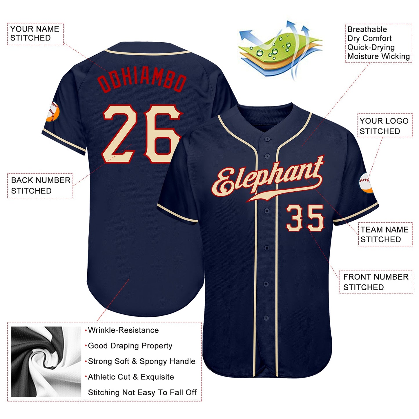 Custom Navy City Cream-Red Authentic Baseball Jersey - Sky-Custom