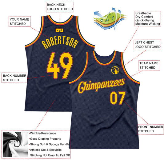 Custom Navy Gold-Orange Authentic Throwback Basketball Jersey - Sky-Custom