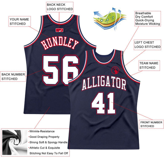 Custom Navy White-Red Authentic Throwback Basketball Jersey - Sky-Custom