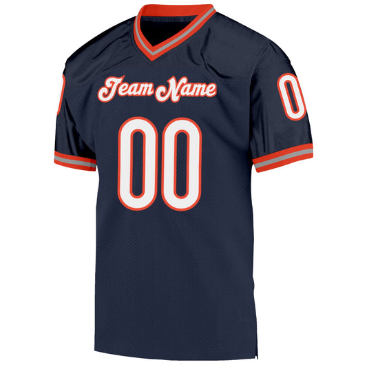 Custom Navy White-Orange Mesh Authentic Throwback Football Jersey - Sky-Custom
