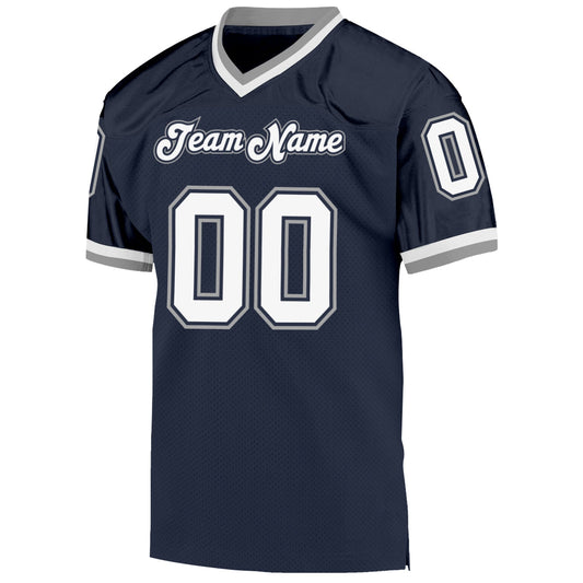 Custom Navy White-Gray Mesh Authentic Throwback Football Jersey - Sky-Custom