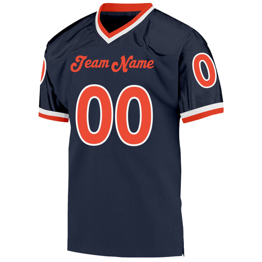 Custom Navy Orange-White Mesh Authentic Throwback Football Jersey - Sky-Custom