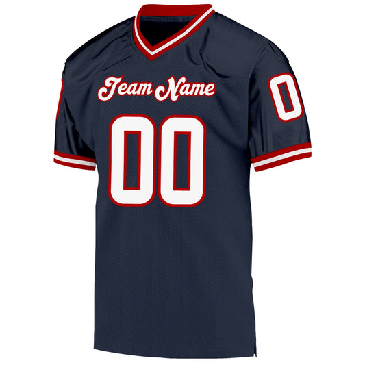 Custom Navy White-Red Mesh Authentic Throwback Football Jersey - Sky-Custom