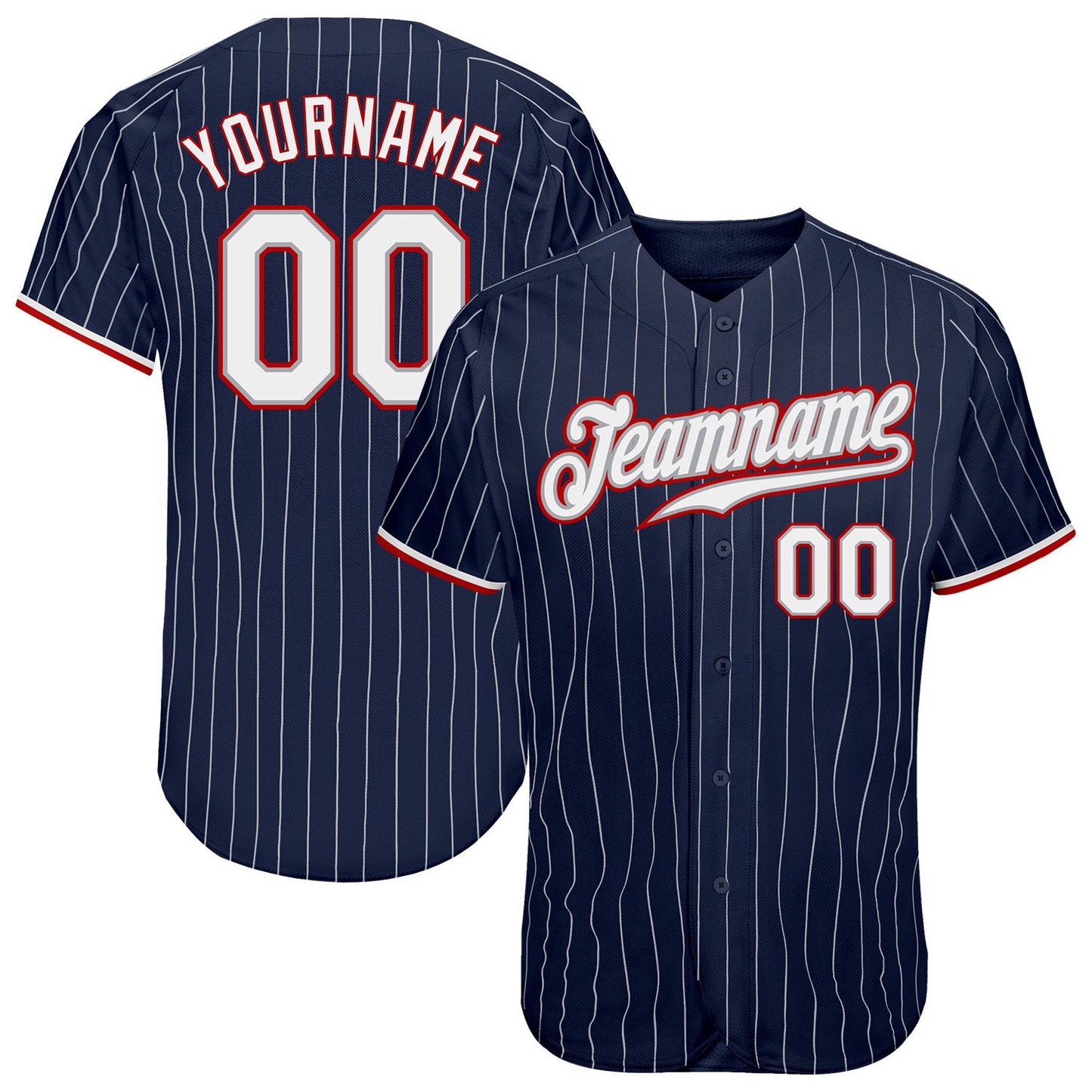 Custom Navy White Pinstripe White-Red Authentic Baseball Jersey - Sky-Custom