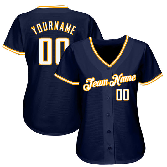 Custom Navy White-Gold Authentic Baseball Jersey - Sky-Custom