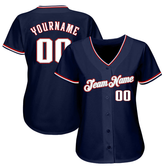 Custom Navy White-Red Authentic Baseball Jersey - Sky-Custom