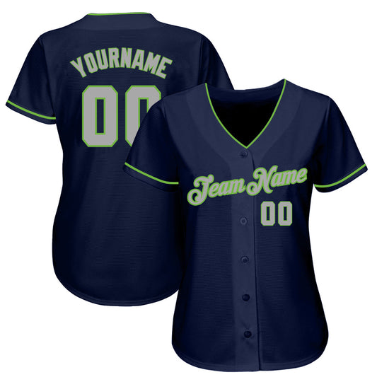 Custom Navy Gray-Neon Green Authentic Baseball Jersey Jersey - Sky-Custom