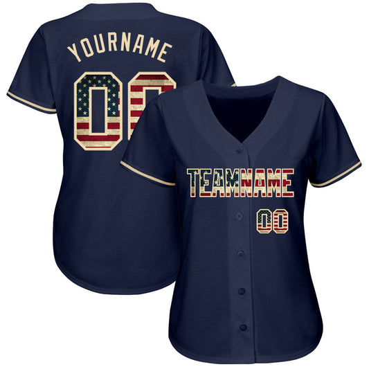 Custom Navy Vintage USA Flag-Cream Authentic Baseball Jersey - Sky-Custom
