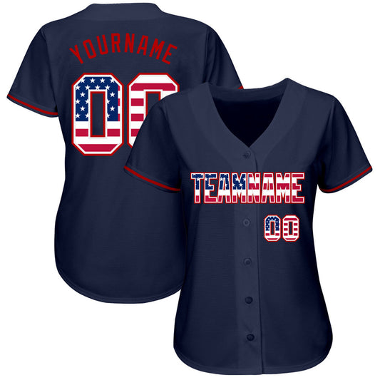 Custom Navy USA Flag-Red Authentic Baseball Jersey - Sky-Custom