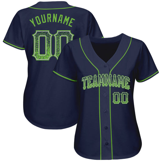 Custom Navy Neon Green-Gray Authentic Drift Fashion Baseball Jersey - Sky-Custom
