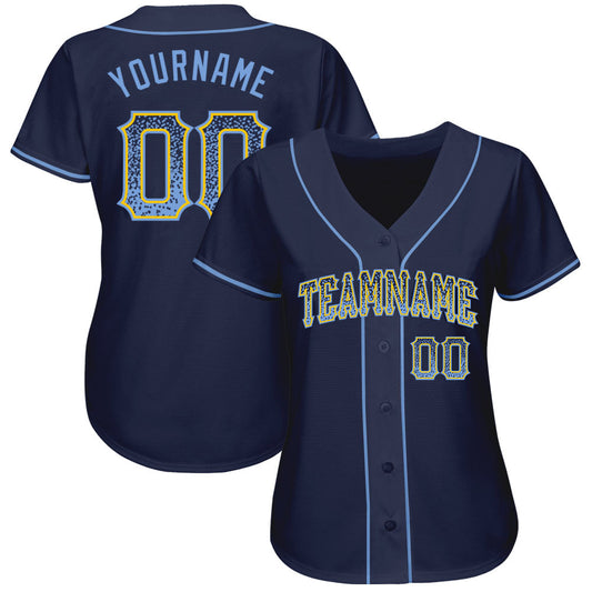 Custom Navy Light Blue-Gold Authentic Drift Fashion Baseball Jersey - Sky-Custom