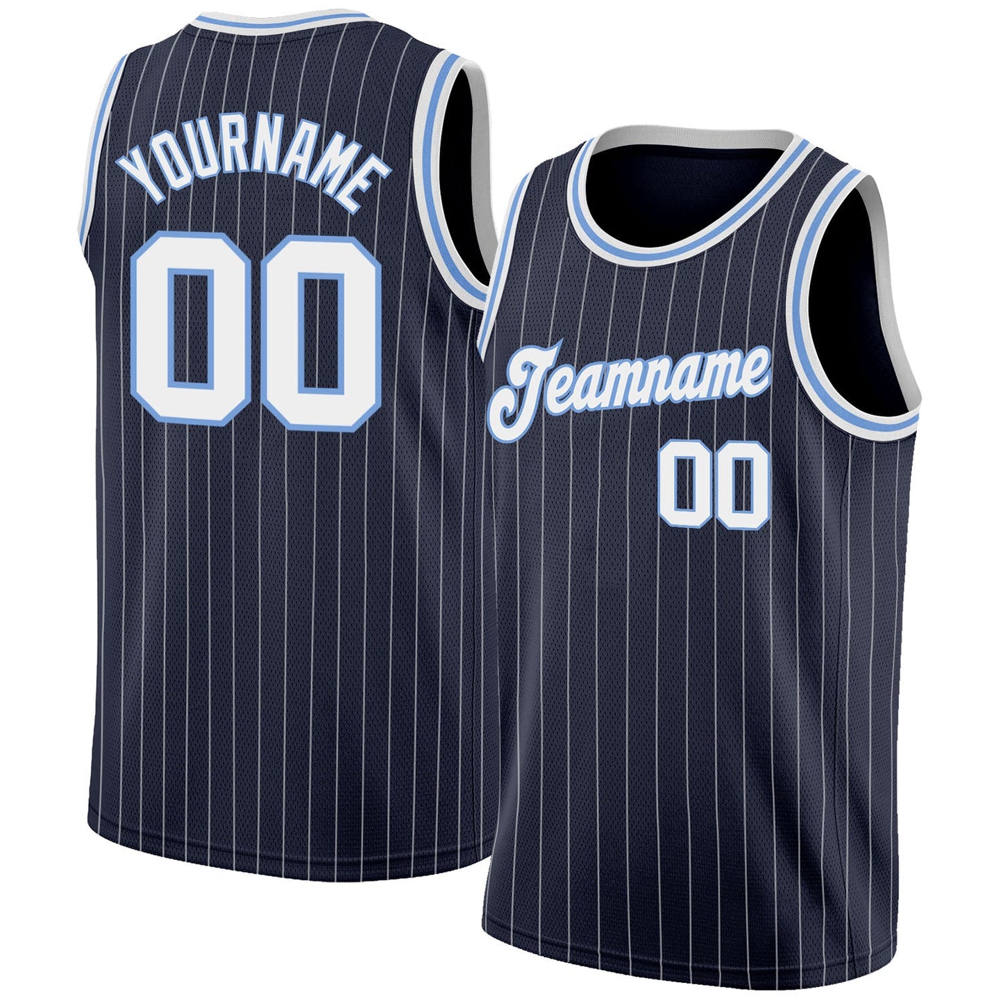 Custom Navy White Pinstripe White-Light Blue Authentic Basketball Jersey - Sky-Custom