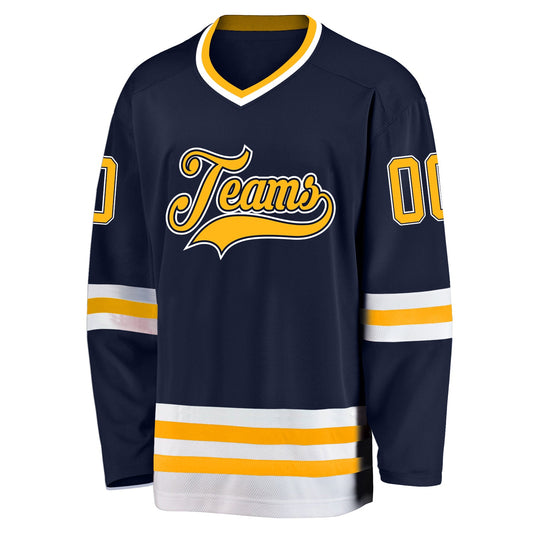 Custom Navy Gold-White Hockey Jersey - Sky-Custom