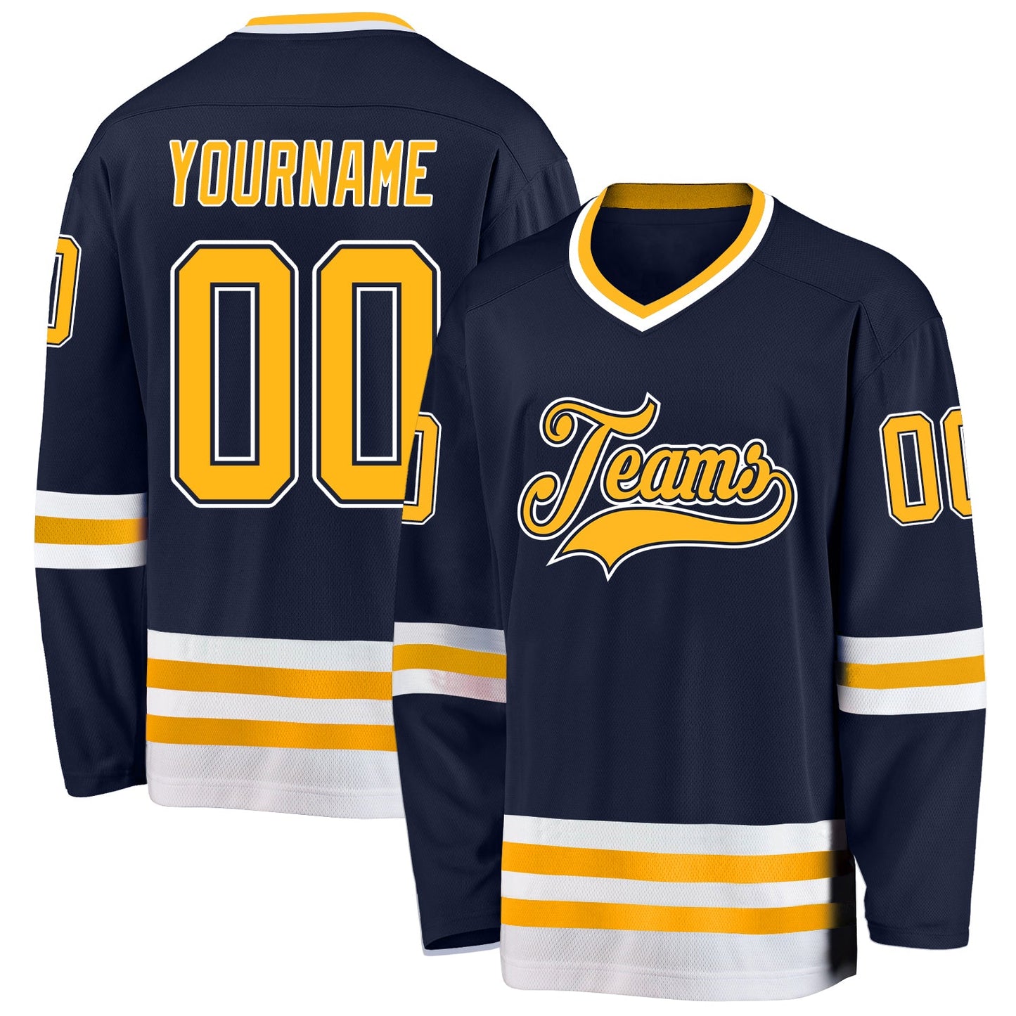 Custom Navy Gold-White Hockey Jersey - Sky-Custom