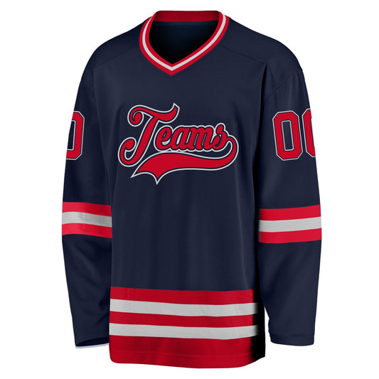 Custom Navy Red-Gray Hockey Jersey - Sky-Custom