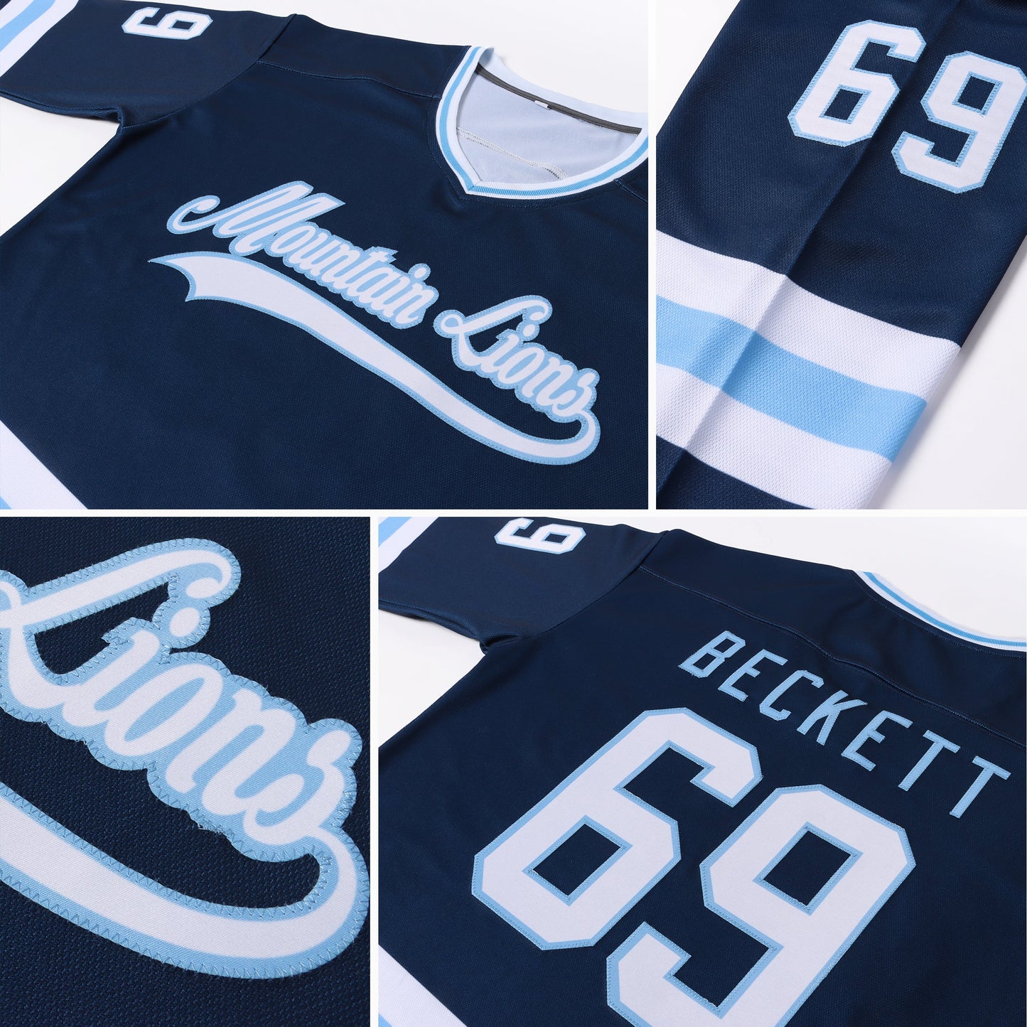 Custom Navy White-Light Blue Hockey Jersey - Sky-Custom