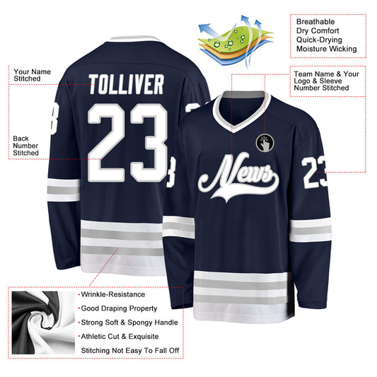 Custom Navy White-Gray Hockey Jersey - Sky-Custom