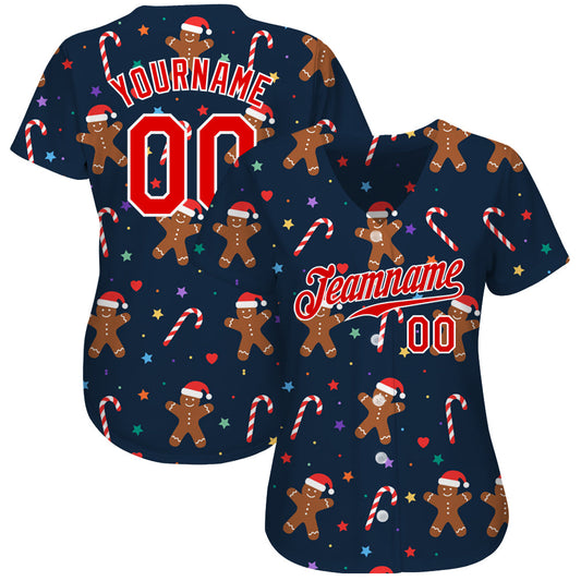 Custom Navy Red-White Christmas 3D Authentic Baseball Jersey - Sky-Custom