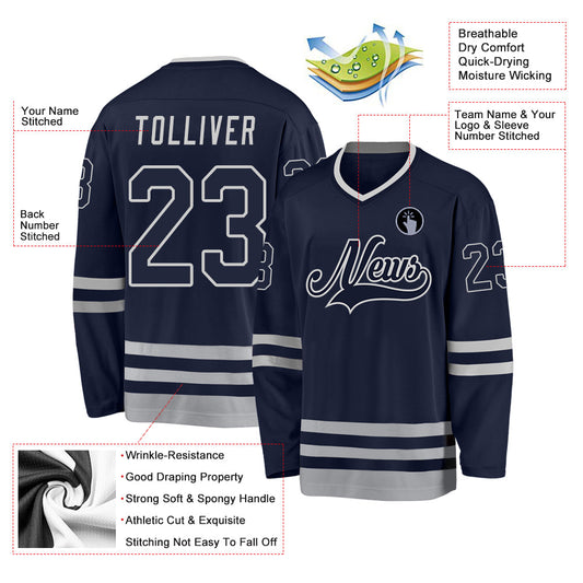 Custom Navy Navy-Gray Hockey Jersey - Sky-Custom