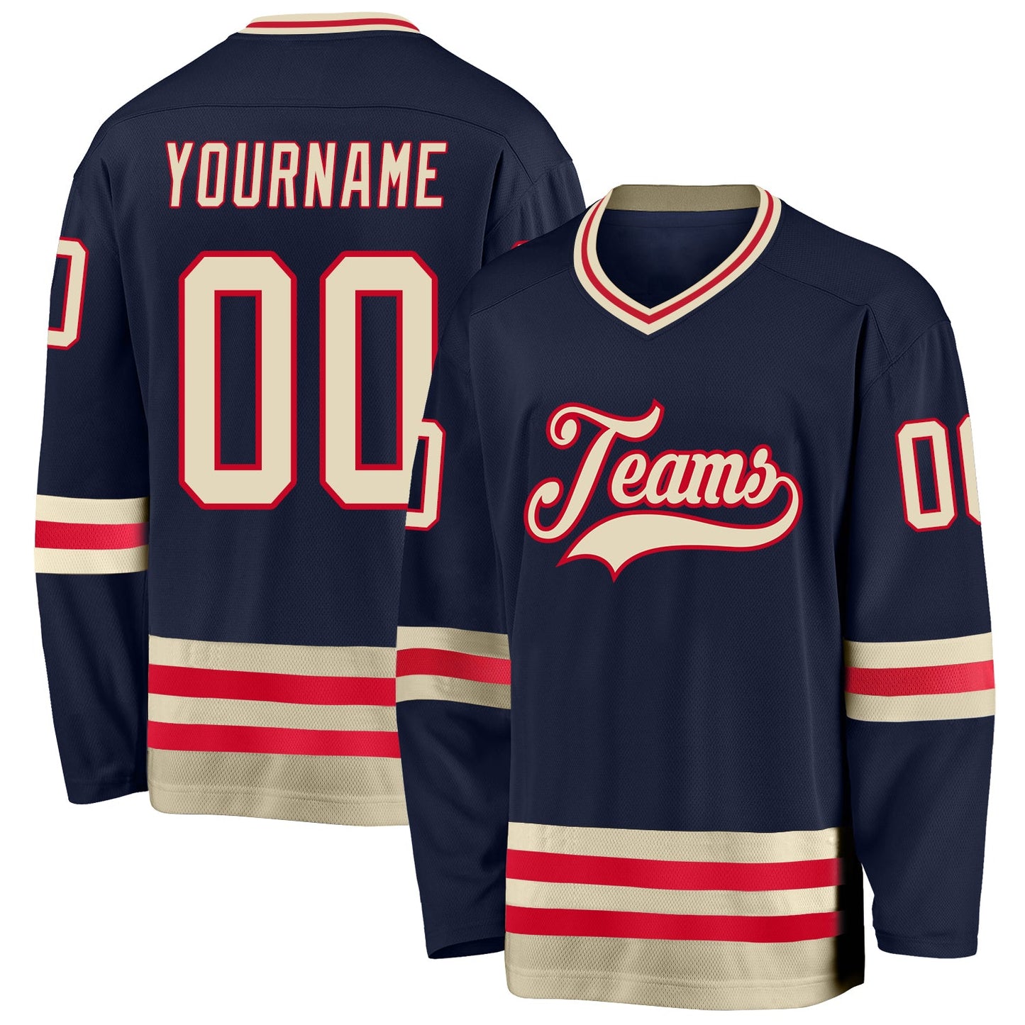 Custom Navy Cream-Red Hockey Jersey - Sky-Custom