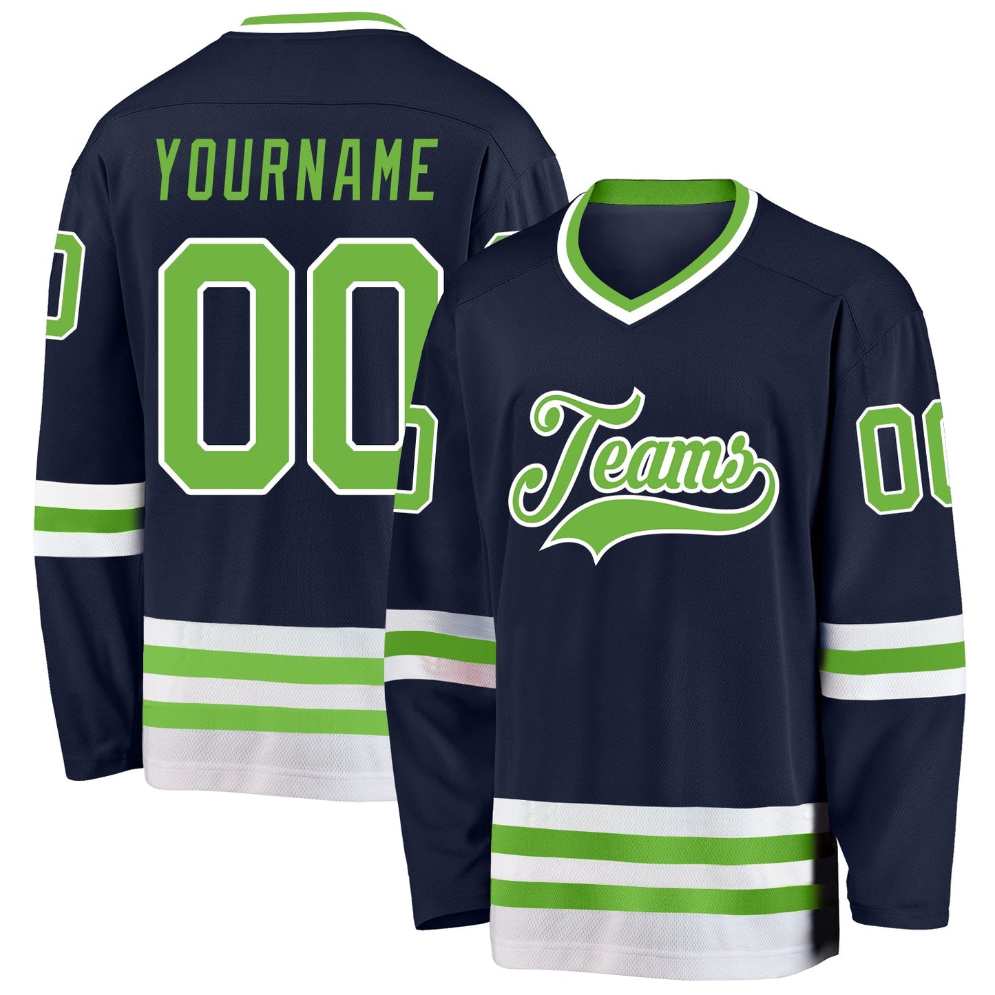 Custom Navy Neon Green-White Hockey Jersey - Sky-Custom