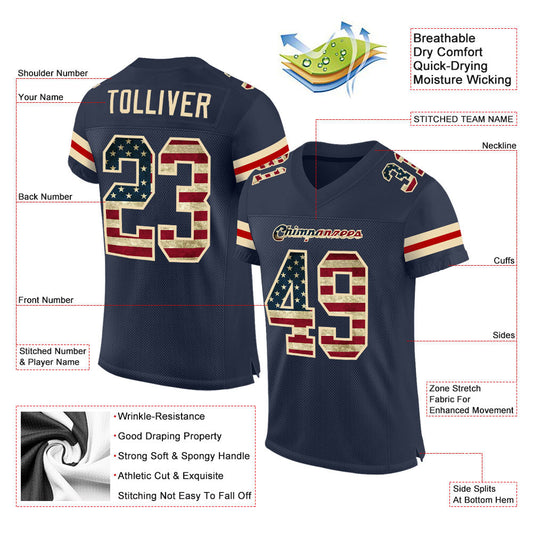Custom Navy Vintage USA Flag-Cream Mesh Authentic Football Jersey - Sky-Custom