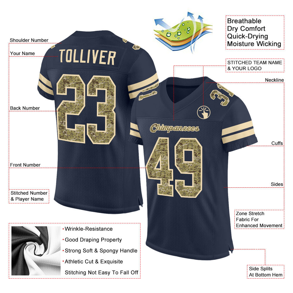 Custom Navy Camo-Cream Mesh Authentic Salute To Service Football Jersey - Sky-Custom