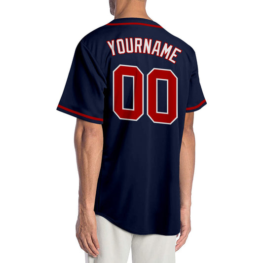 Custom Navy Red-White Authentic Baseball Jersey - Sky-Custom