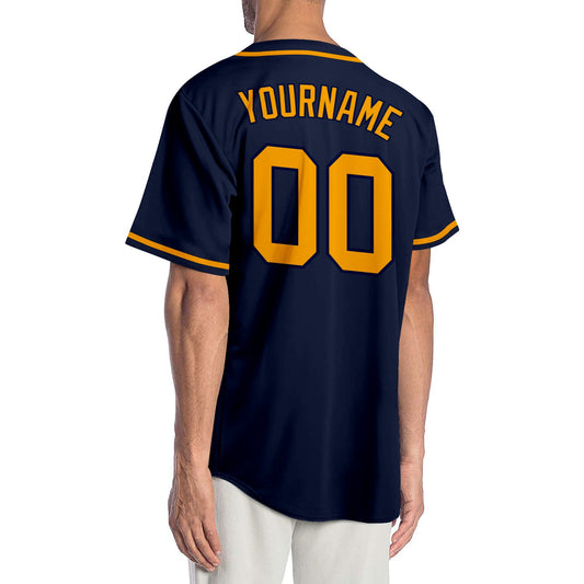 Custom Navy Gold Authentic Baseball Jersey - Sky-Custom