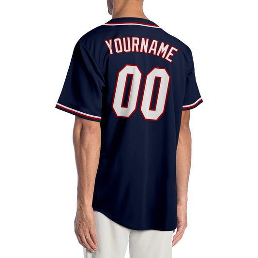 Custom Navy White-Red Authentic Baseball Jersey - Sky-Custom