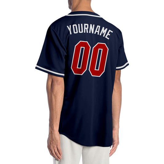 Custom Navy Red-White Authentic Baseball Jersey - Sky-Custom