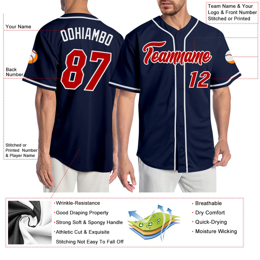 Custom Navy Red-White Authentic Baseball Jersey - Sky-Custom