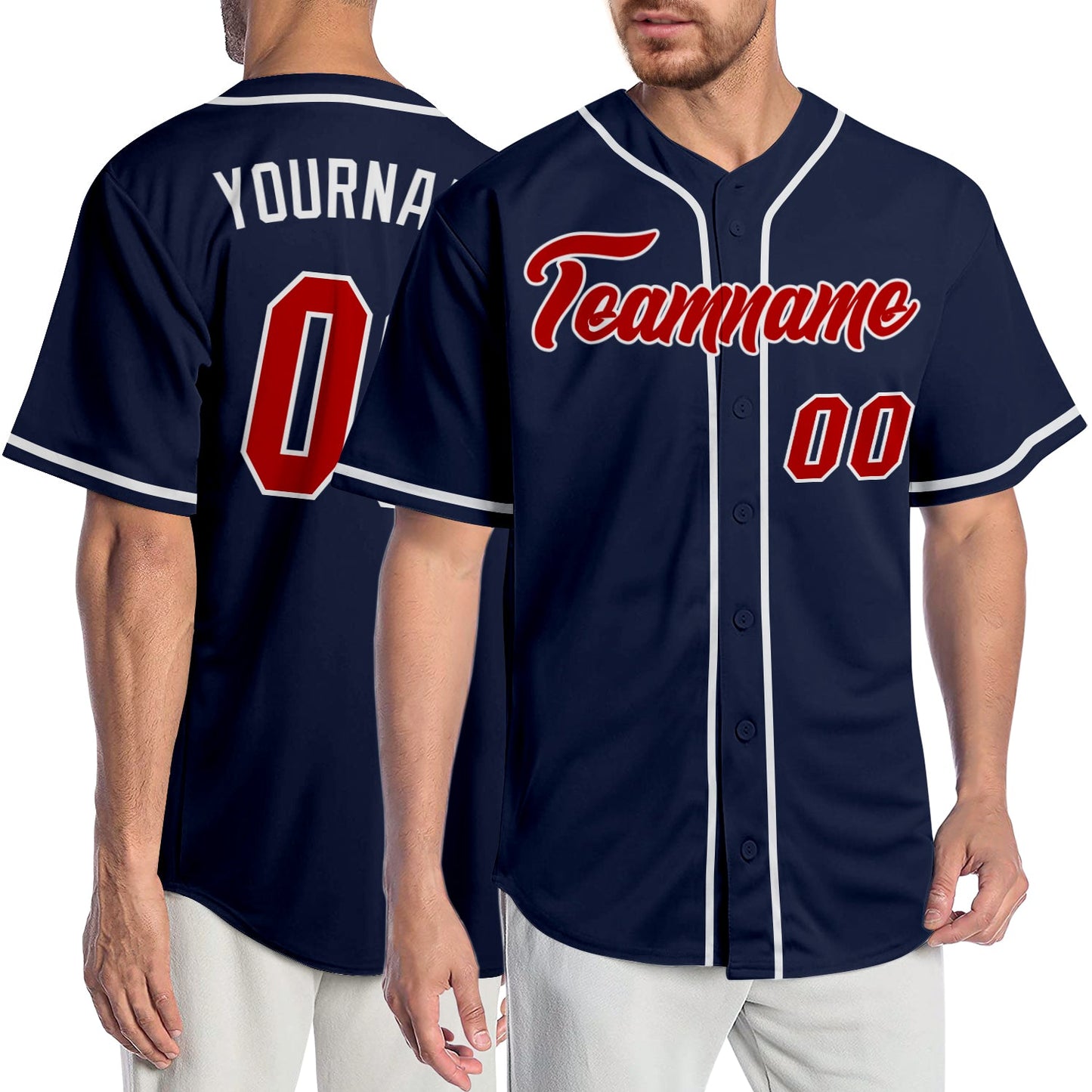 Custom Navy Red-White Authentic Baseball Jersey - Sky-Custom