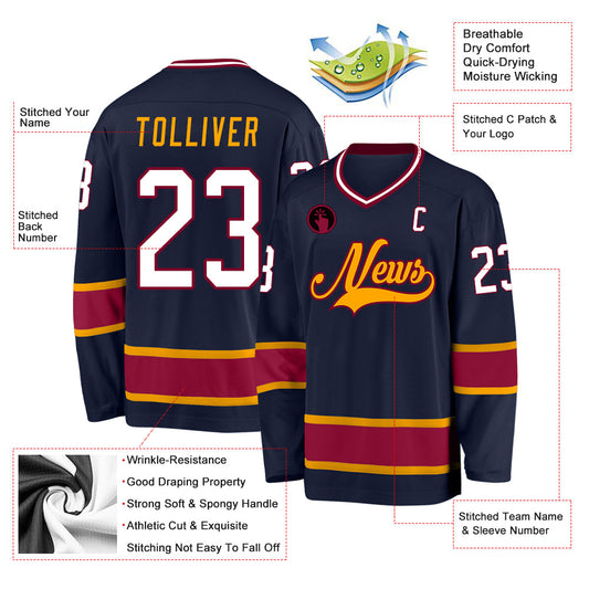 Custom Navy White-Maroon Hockey Jersey - Sky-Custom